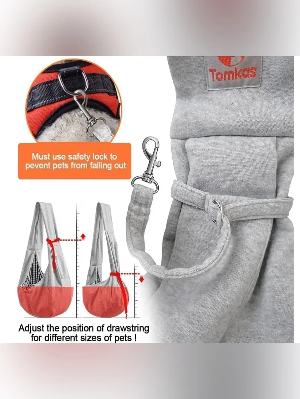 Tomkas Dark Grey Pet Sling Carrier is Designed for Transporting Small Cats &Dogs